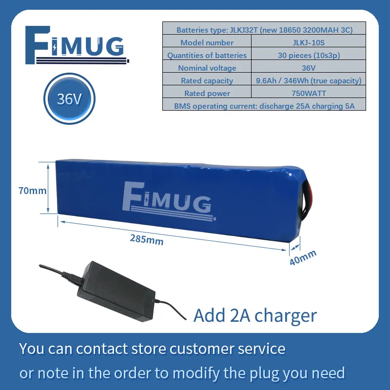 

FIMUG 36V 9.6Ah Lithium 10S3P 18650 New cell 3200MAh 750WATT Battery Pack BMS 25A for 36V Scooters Electric Bicycles Motorcycle