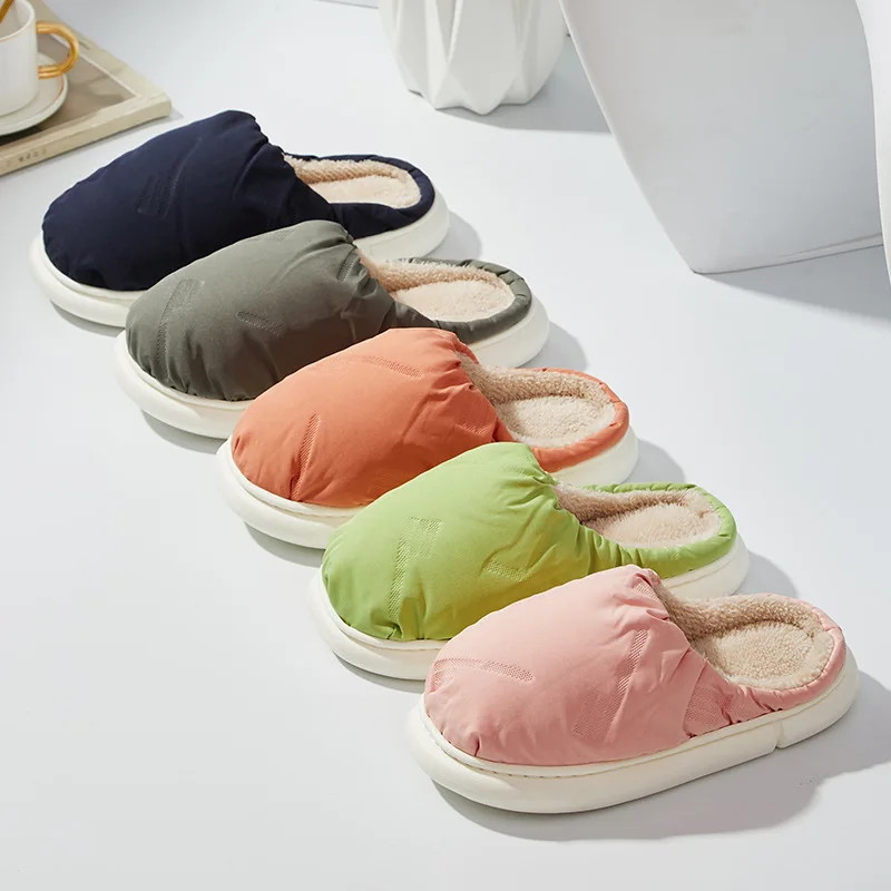 2022 Winter Waterproof Down Slippers Women and Men Slides Outside Indoor Home Shoes Warm Plush Platform Slipper Candy color
