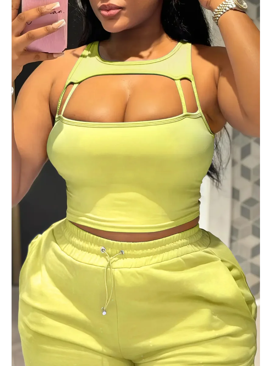 Женский спортивный комплект из двух предметов однотонные шорты с круглым