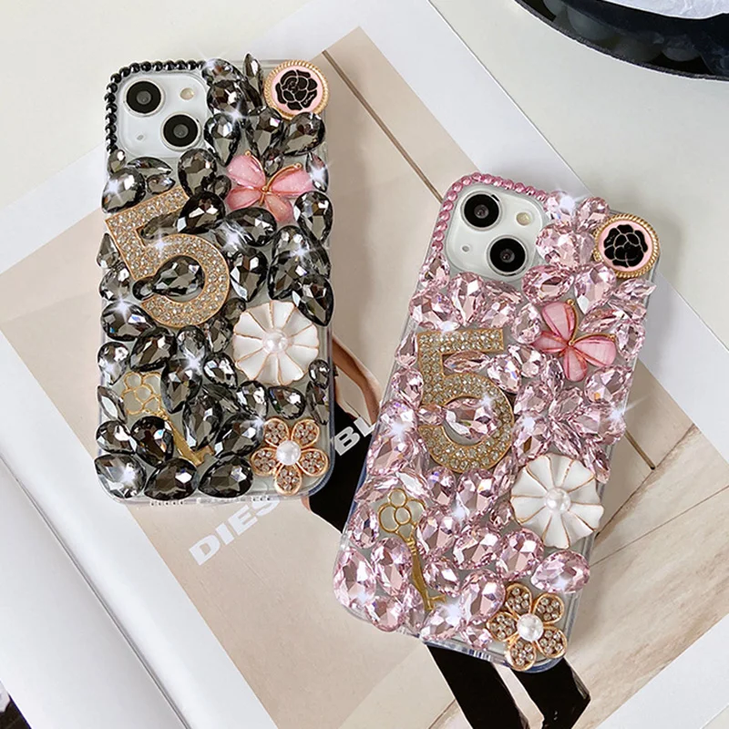 

Luxury Bling Rhinestone Camellia Flower Butterfly Diamond Phone Case for IPhone 11 12 13 14 Pro XR XS Max Mini 7 8 Plus SE Cover