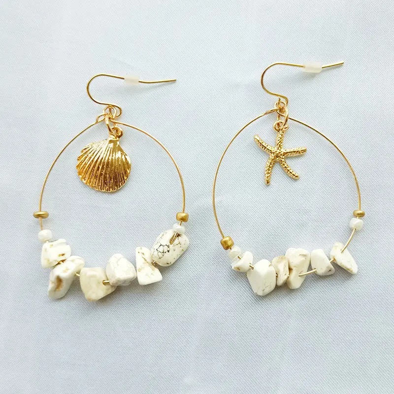 

Sea Shell Earrings For Women Gold Color Trendy Metal Shell Cowrie Statement Dangle Earrings New Summer Beach Jewelry