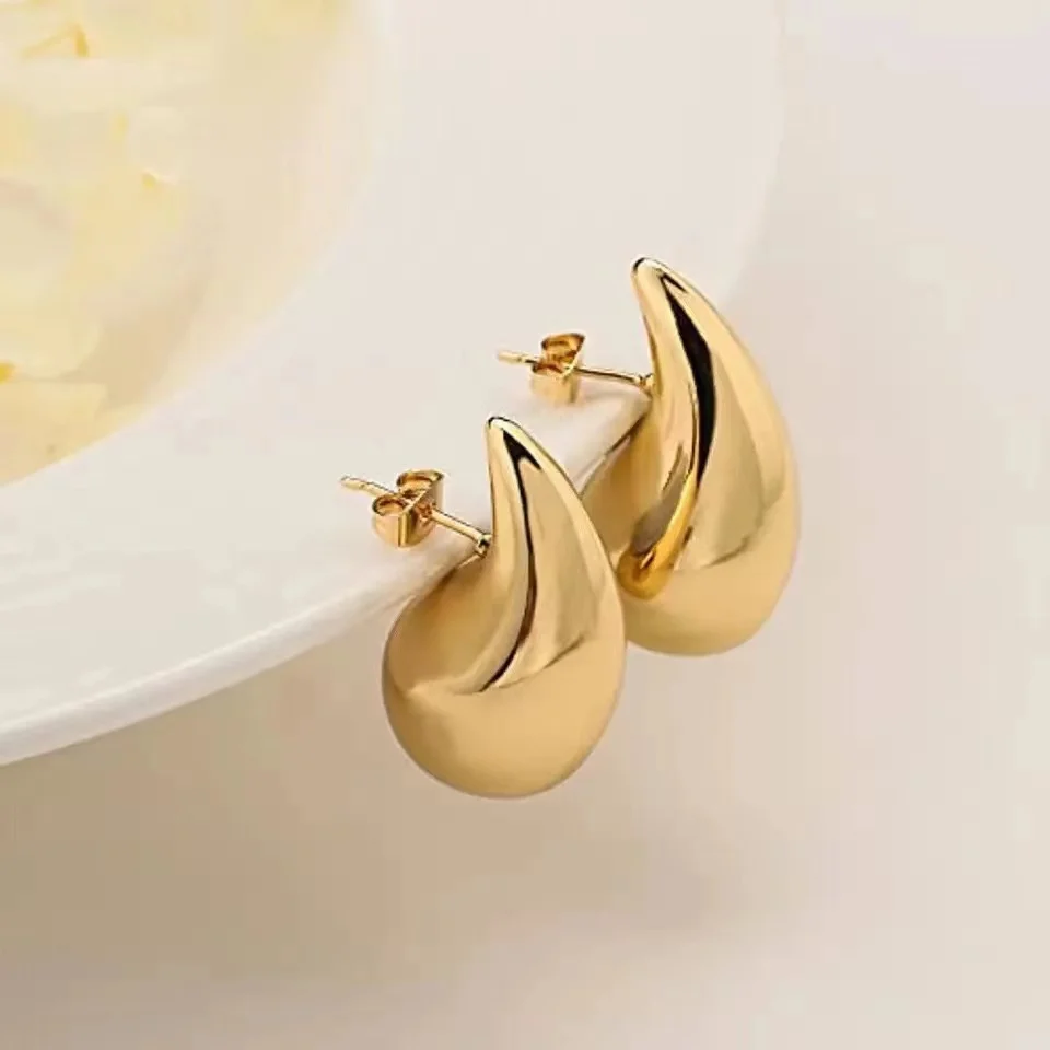 

Vintage Chunky Dome Drop Earrings For Women Gold Plated Stainless Steel Thick Teardrop Earring Statement Wedding Jewelry Gift