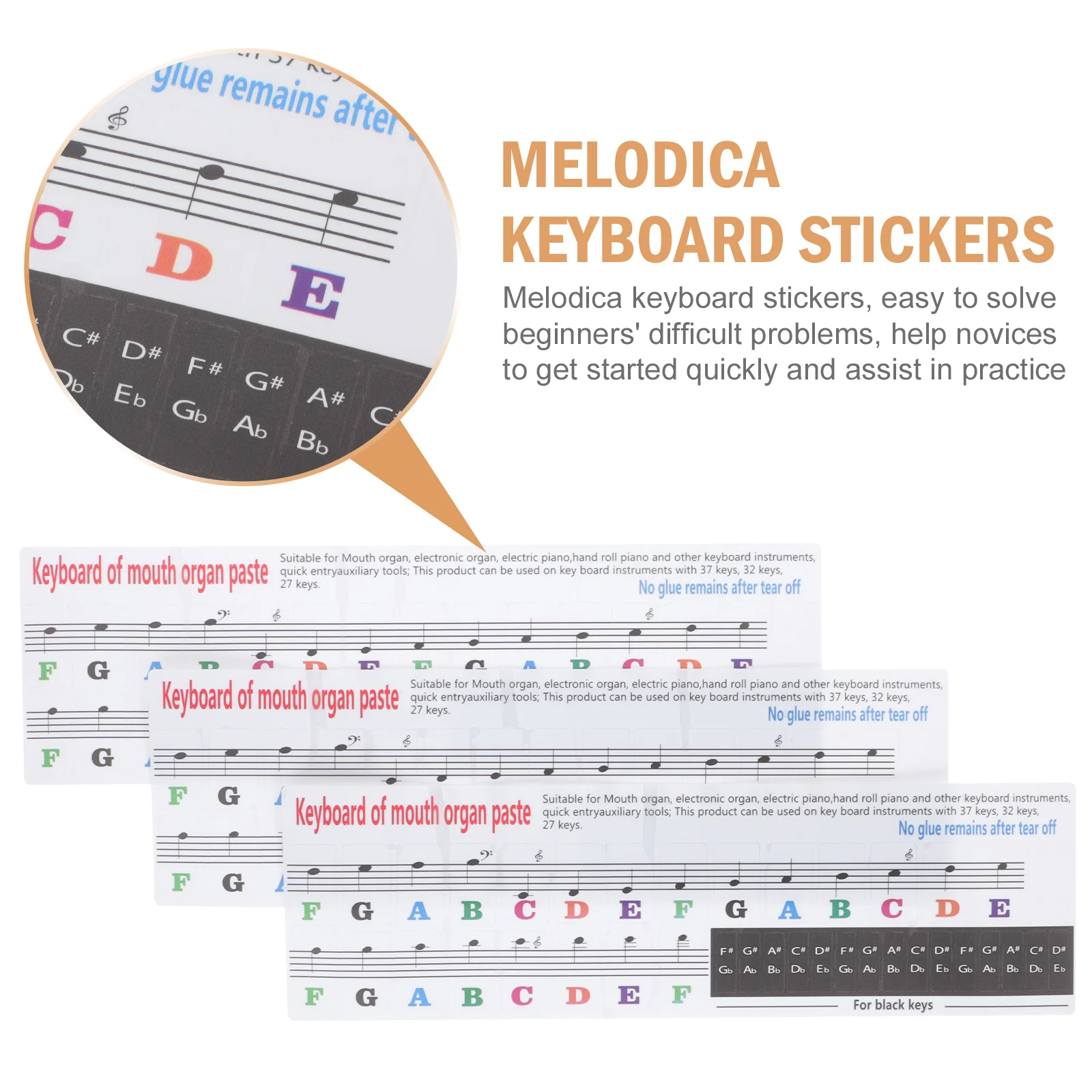 3 шт. наклейки для ротовых органов детей Melodica Beginning на клавиатуру ПВХ губная