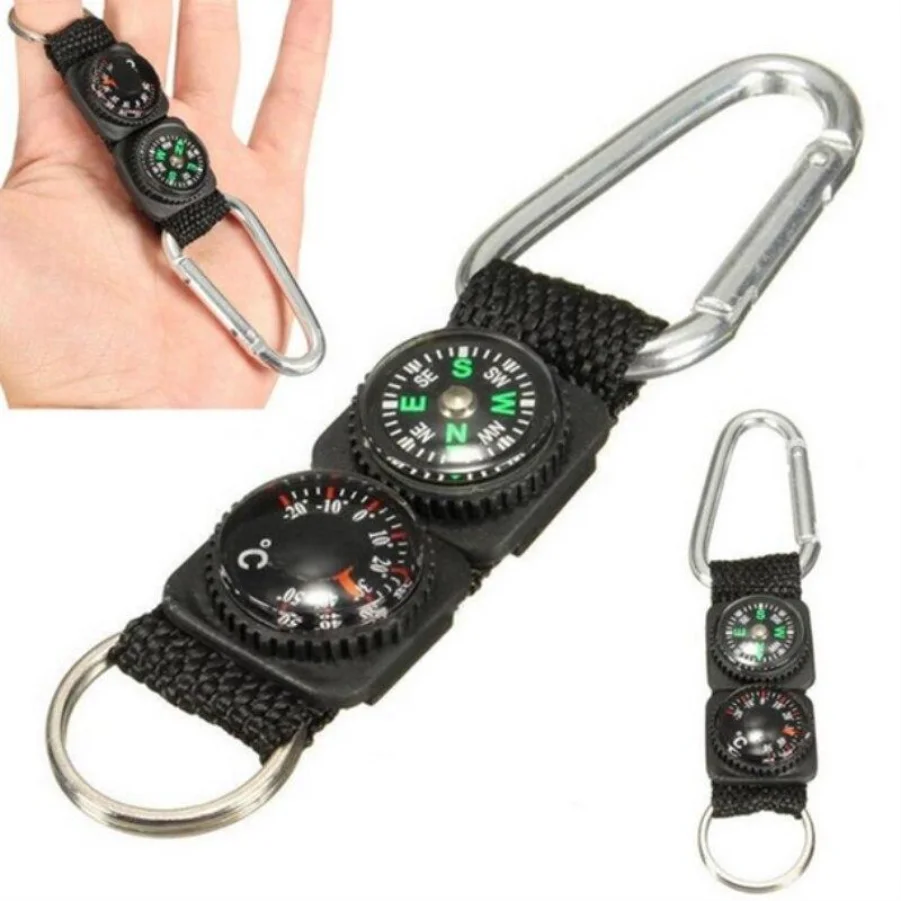 

Outdoor Survival Camping Tools Multi Compasses Pointer Mini Keychain Metal Climbing Thermometer Compass Key Hook Accessories