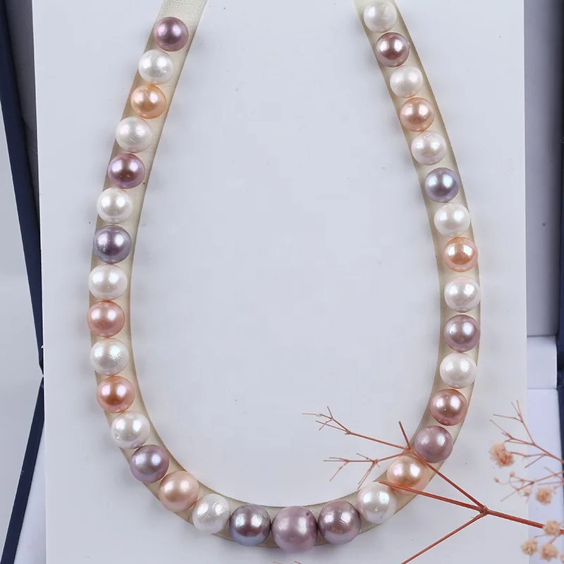 

11-14mm White Pink Purple Multi Mixed Color Real Genuine Fresh water Natural Freshwater Edison Round Pearl Strand