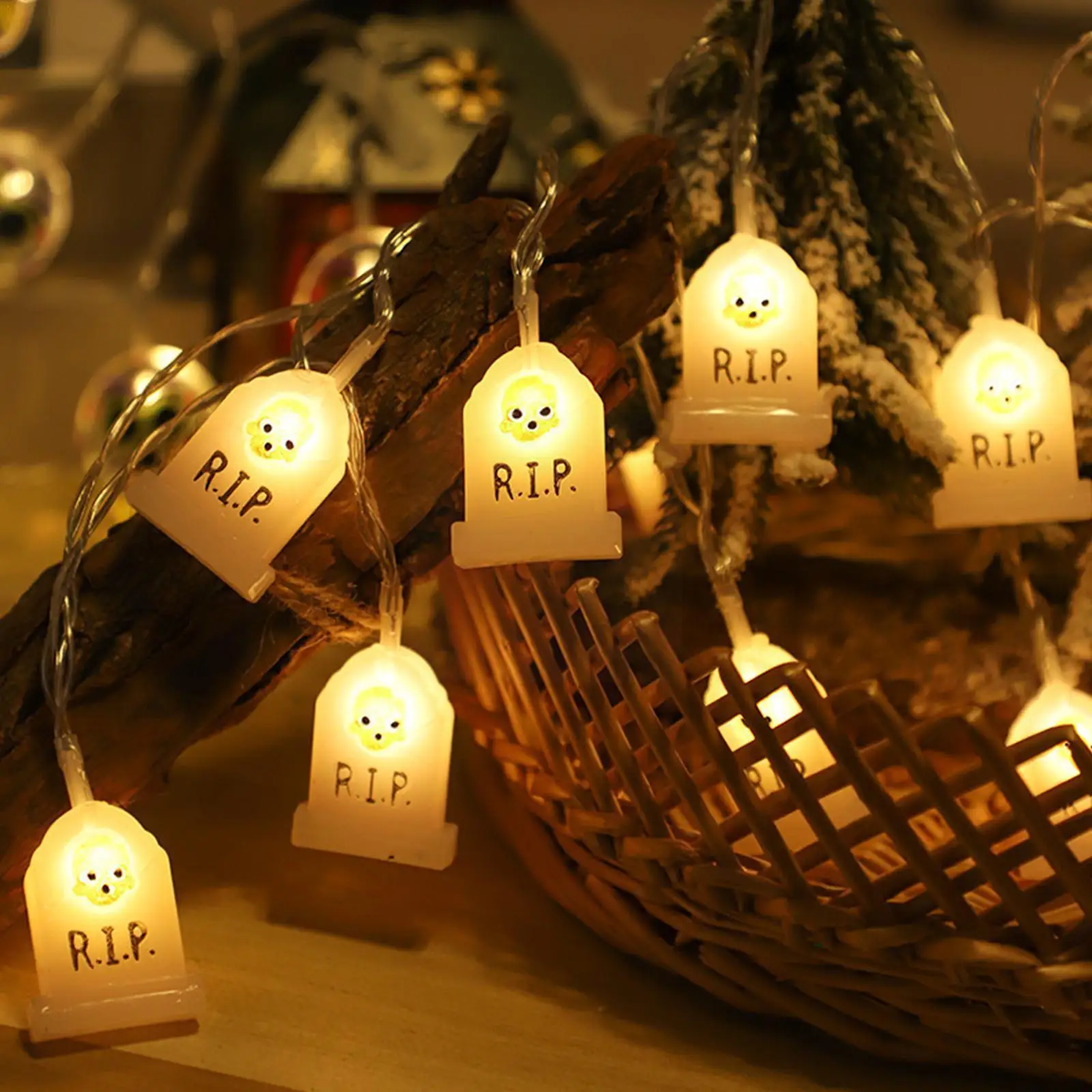 

1.5M Halloween LED Skeleton Light String Tombstone Halloween Ornament Home Tree Decorations Party DIY Decorations E8N2