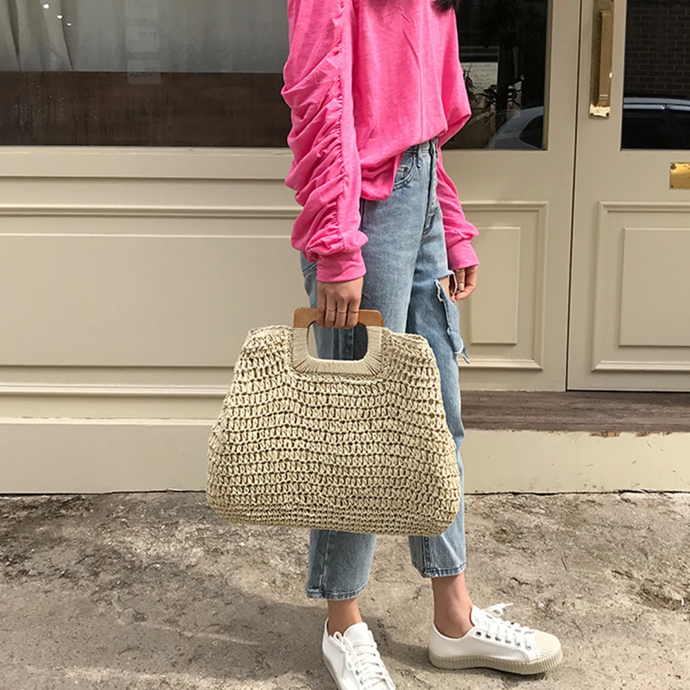 

Винтажная Плетеная соломенная сумка на плечо для женщин, портативные Летние Пляжные Вязаные тоуты ручной работы, Повседневная Праздничная Сумочка для девушек