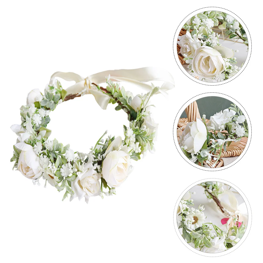 

Bride Wedding Party Flower Wreath Delicate Hair Wreath White Floral Wreath Roses Floral Headwear Bride Headband
