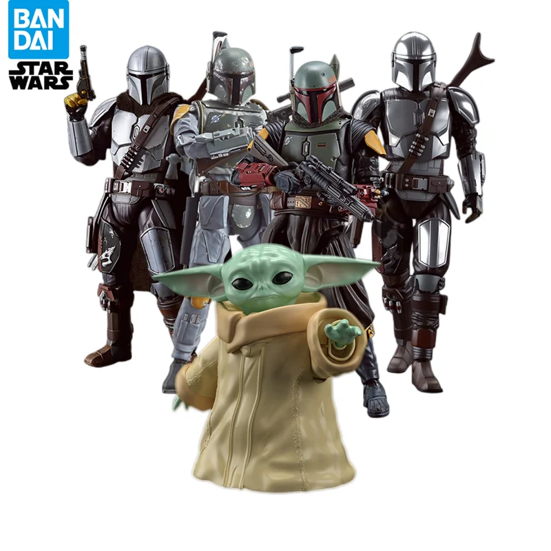 

Bandai Genuine Star Wars Grogu Boba Fett The Mandalorian Assembly Toy Movable Figure Model Classic Action Figures Toy Gift