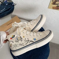 astronaut cartoon print women canvas shoes new high top all match lace up ladies sneakers outdoor leisure flat vulcanized shoes