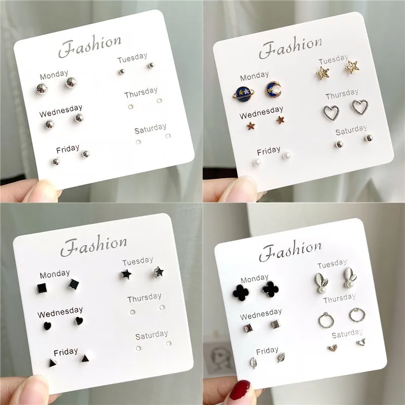 

Dincior Korean Week Stud Earring Set Beaded Crystal Earings Ins Girl Stidant