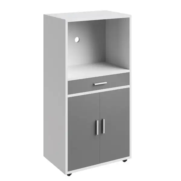 

Stand with Drawer – Rolling Storage Cabinet with Doors and Locking Wheels – Freestanding Kitchen Storage by (White and Gray)