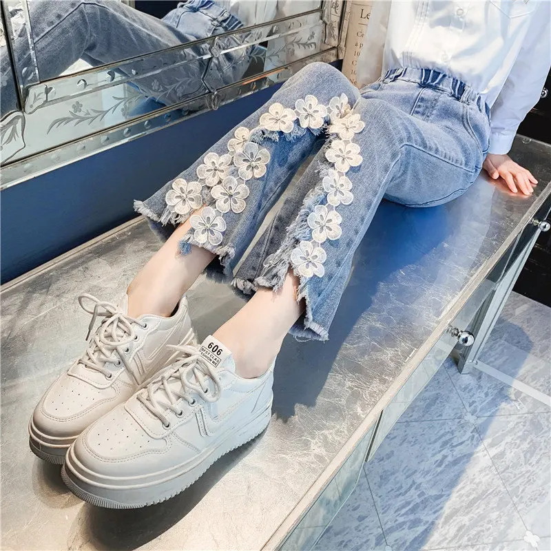 

Kids Skinny Jeans for Girls New Fashion Flared Trousers Jeans With Flower Teenager Elastic Casual Girls Pants Age 8 10 12 14Year