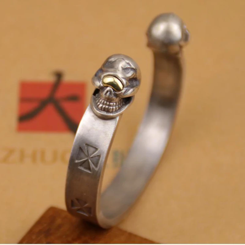 

Новый Ретро браслет ручной работы двухсторонний мужской браслет с черепом циклопс властное время ювелирные изделия подарок аксессуары