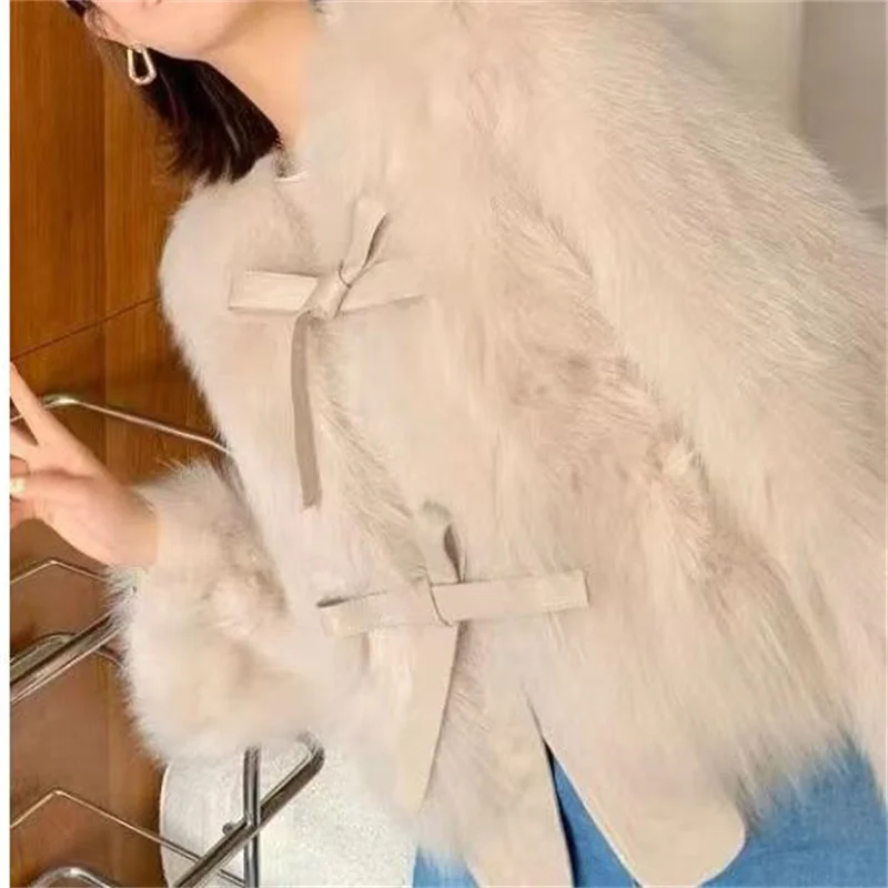 Chaqueta corta de pielética para mujer abrigo holgado felpa lujo имитация zorro invierno 2025л.
