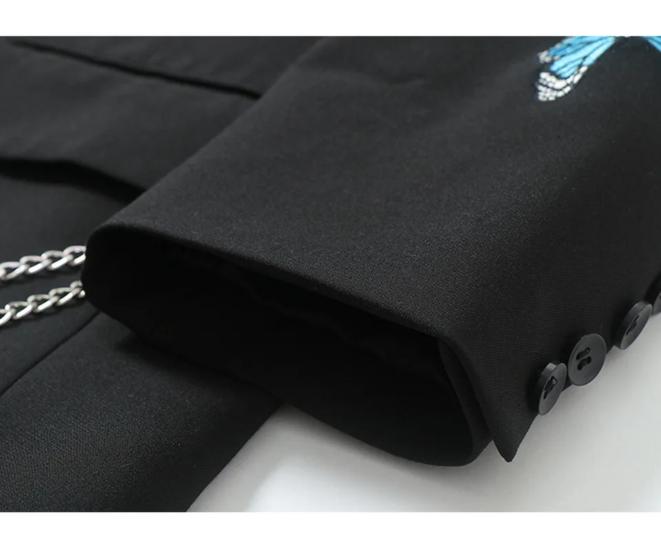 Black Butterfly Embroidery Blazer Women Mid Length Single Breasted Chic Suit 2021 Spring Autumn Star Style Blazer Street Fashion