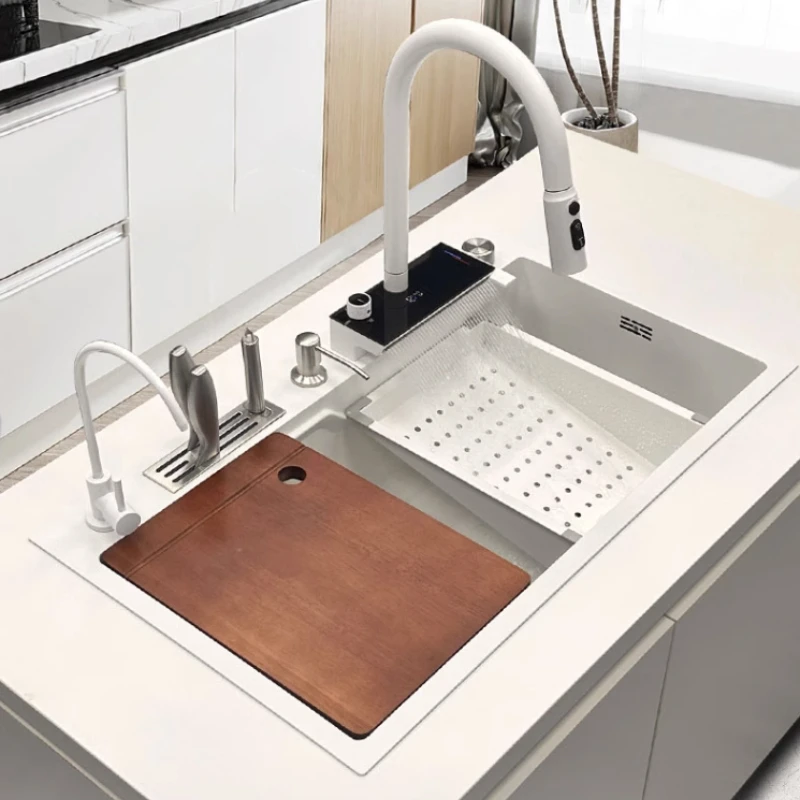 

White Kitchen Stainless Steel Sink Vegetable washing basin Undercounter sinks Waterfall Nano Dishwashing Sink