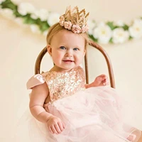 lovely infant baby girls clothing fly sleeve ruffle backless sequin patchwork dress like bodysuit solid color bow headband