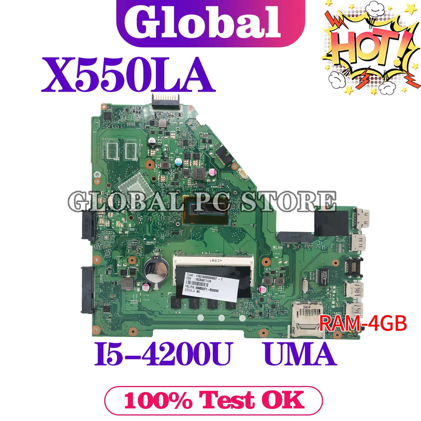 

KEFU X550LA Laptop Motherboard For ASUS VivoBook X550LD X550LC X550LN X550L Notebook Mainboard DDR3L 4GB-RAM I5-4200U