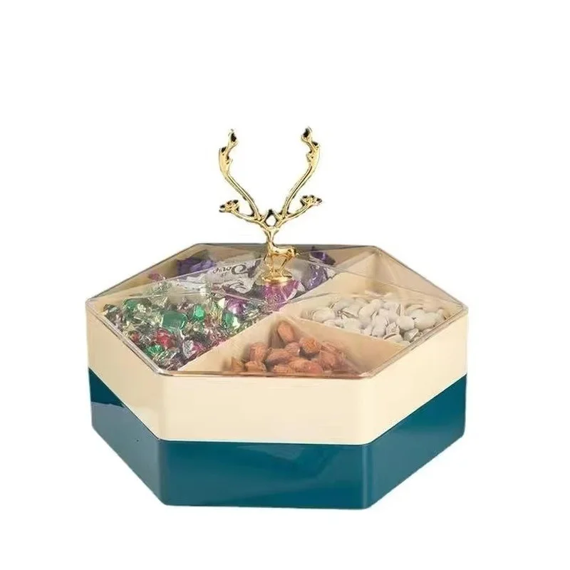

Light Luxury Style Deer Fruit Tray Household Double-layer Dried Fruit with Lid Compartment Storage Box Melon Seed Snack Candy