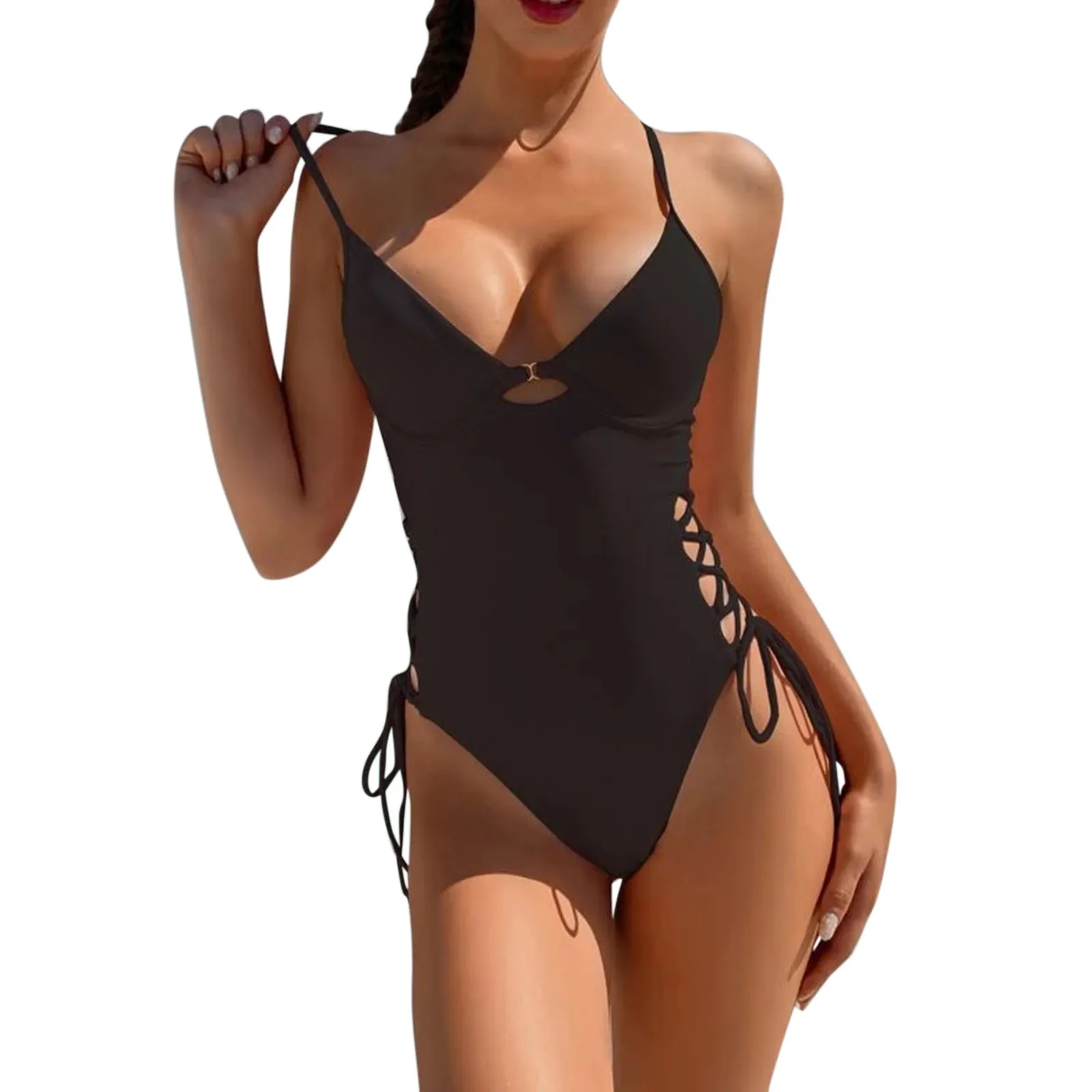 

Sexy Fashion Women Bikini One-Piece Solid Color Bandage Ladies Swimwear Swimsuit Breathable Sexy Cotton Female Beachwear Set