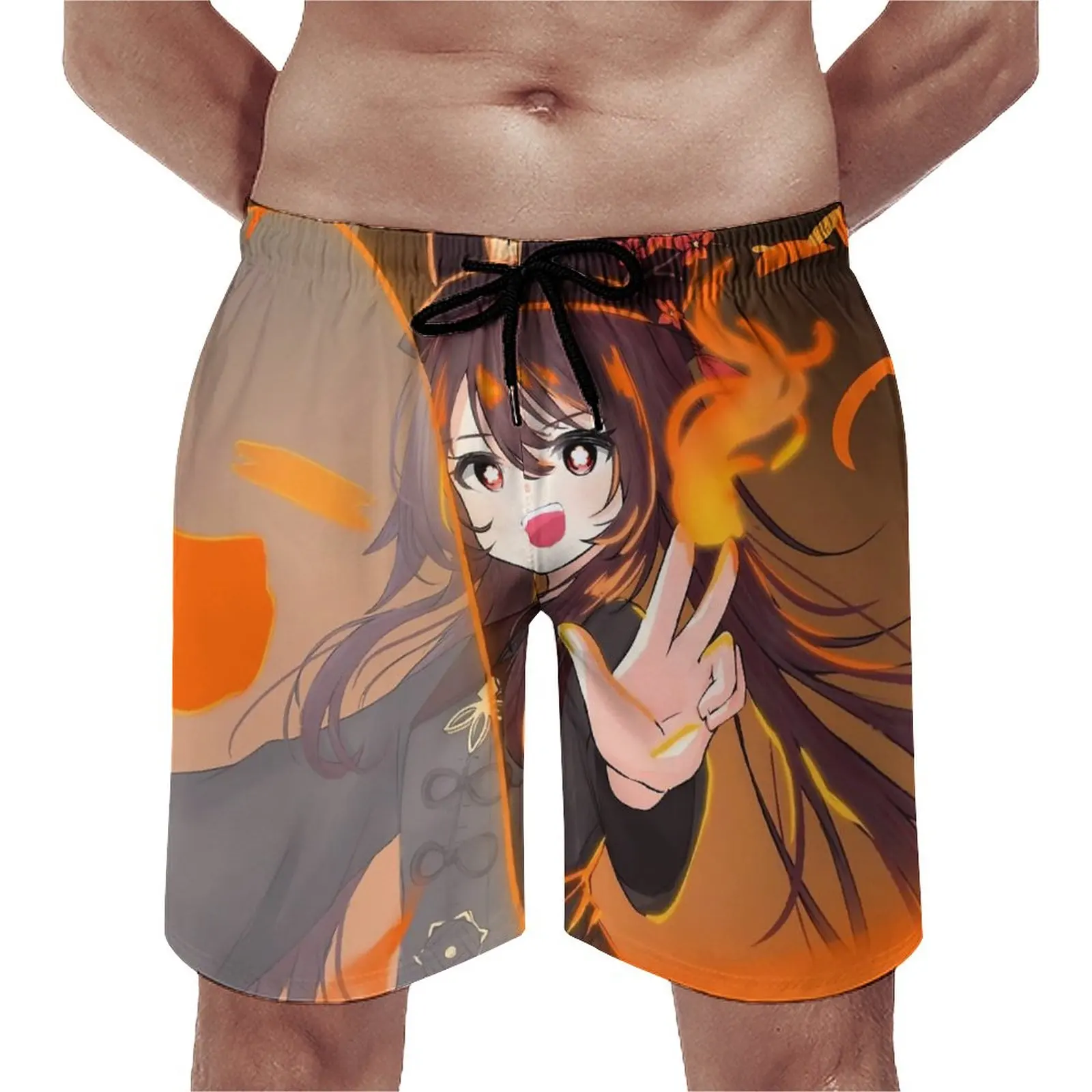 

Genshin Impact Board Shorts Summer Hu Tao Anime Sports Beach Shorts Men Fast Dry Retro Graphic Plus Size Swim Trunks