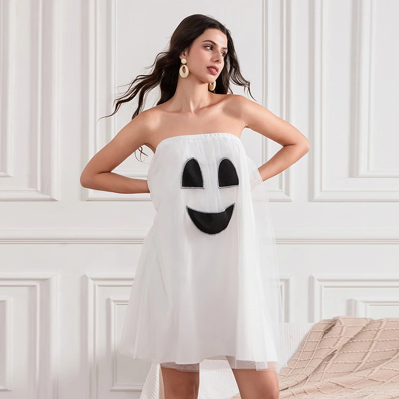 Женский костюм призрака для косплея на Хэллоуин косплей без бретелек платье Babydoll