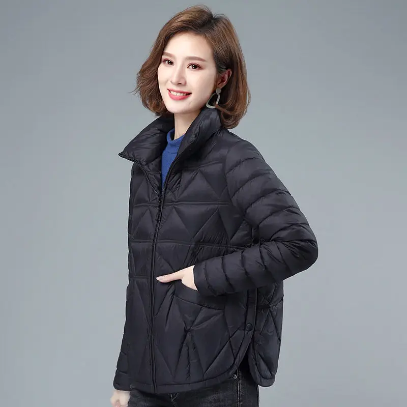 Autumn Winter Women's Casual Stand Collar Short Parka Solid Ultra-light Loose Coat Jackets for Fashion Laies Tops Cotton A08