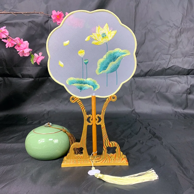 Обернутый Шелковый дворцовый веер особой формы с двусторонней вышивкой в