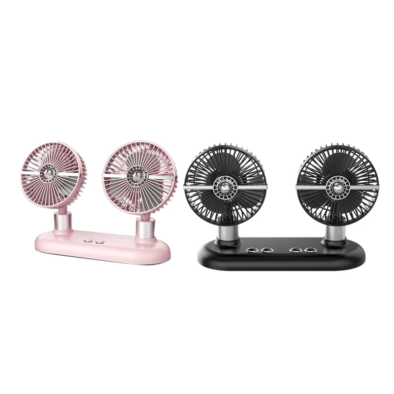 

Botique-12V/24V Dual Head Car Electric Head Shaking Fan Portable Vehicle Rotatable Cooling Cooler USB Speed Regulation Fan