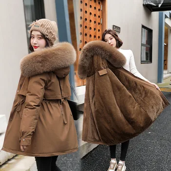 2022 New Winter Jacket Women Parka Fashion Long Coat Wool Liner Hooded Parkas Slim With Fur Collar Warm Snow Wear Padded Clothes 1