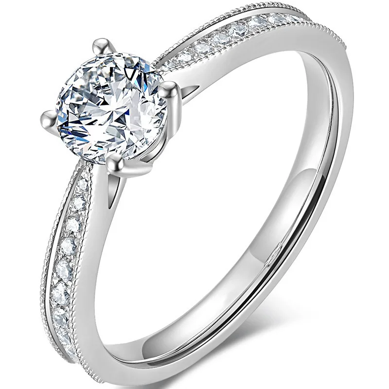 

Live blockbuster 1-carat ring female egret classic four-claw proposal ring female princess imitation Mosan diamond open ring