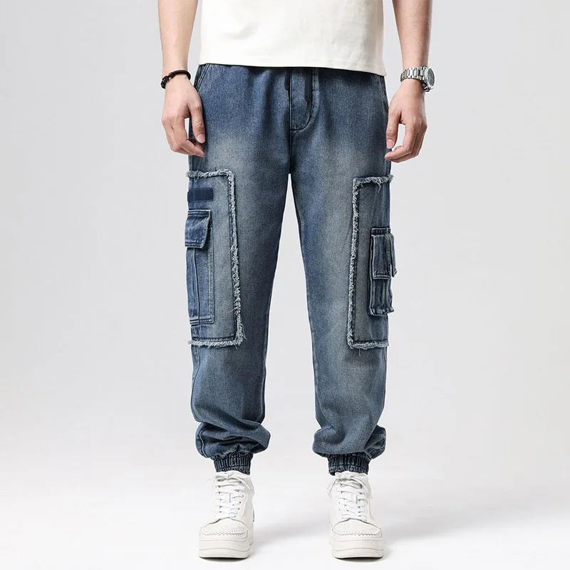 Men Vintage Baggy Skateboard Jean Pants Loose Cargo Casual Denim Trousers For Male Plus Size M-6XL Multi Pockets