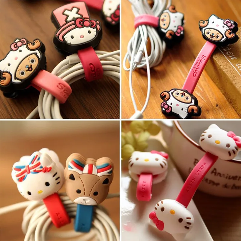 

Hello Kitty Cartoon Silicone Headphone Winder Hub Data Cable Organizer Anime Sanrio Girls Mini Tied Cable Reel Cable Ties Gift