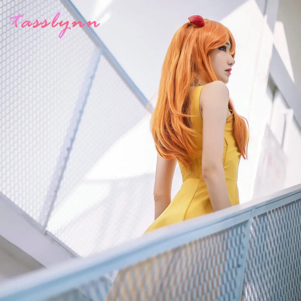 Женский костюм для косплея Asuka Langley Soryu желтое Сексуальное Платье на бретельках |