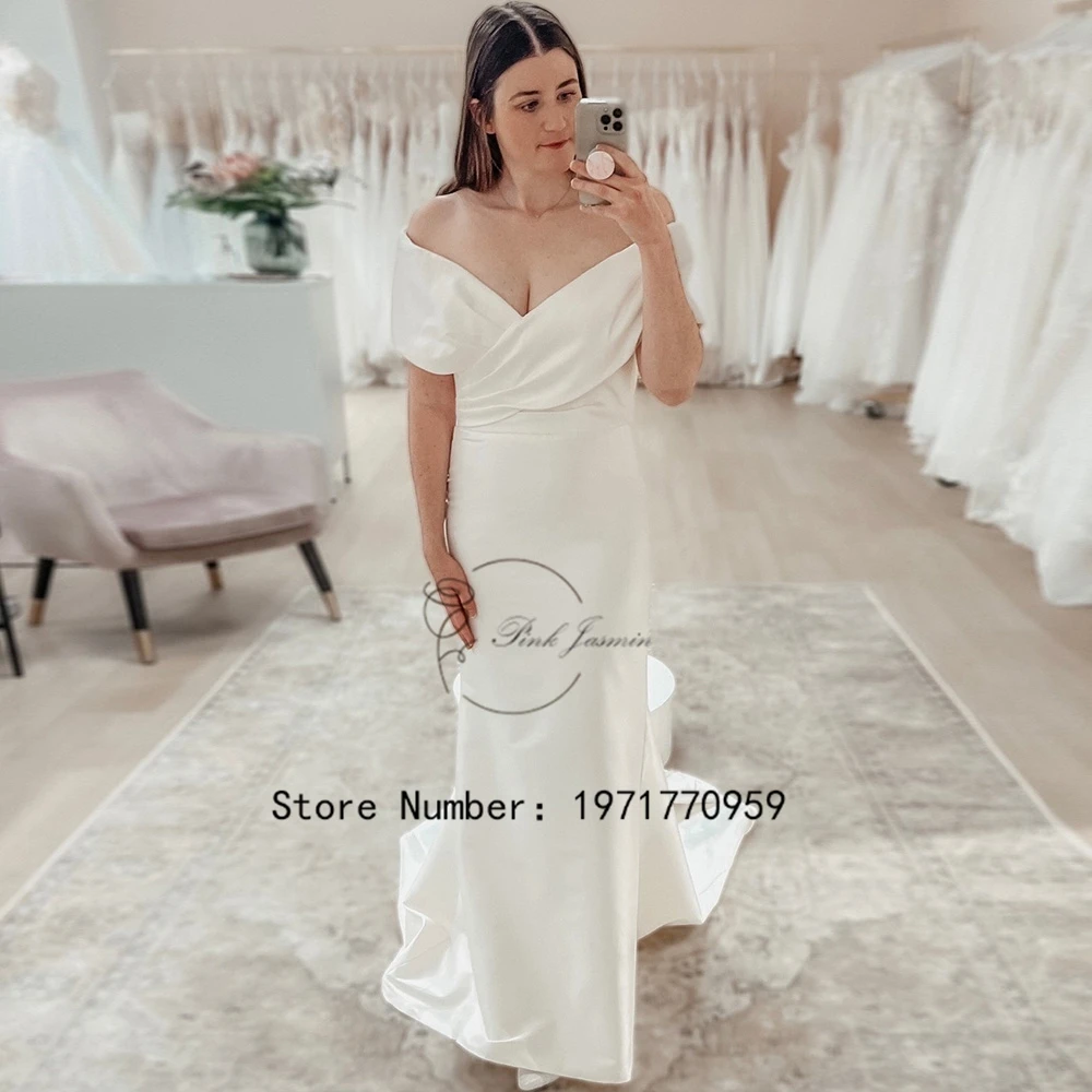 

Off The Shoulder Simple White Wedding Dresses For Women 2023 New Fashion MErmaid Court Train Bridal Gowns فستان حفلات الزفاف