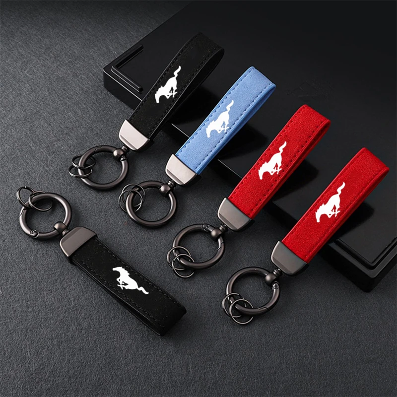 Anti-Lost Car Key Pendant Split Rings Keychain Leather Keyring Auto Vehicle Key Chain For Ford Mustang GT SHELBY Accessories