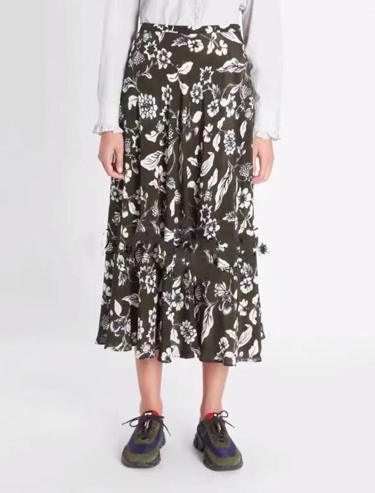 

Double Wrinkle Silk A-line Half Skirt Female Fashion Flower Print All-match Spring And Summer 2022 New Products