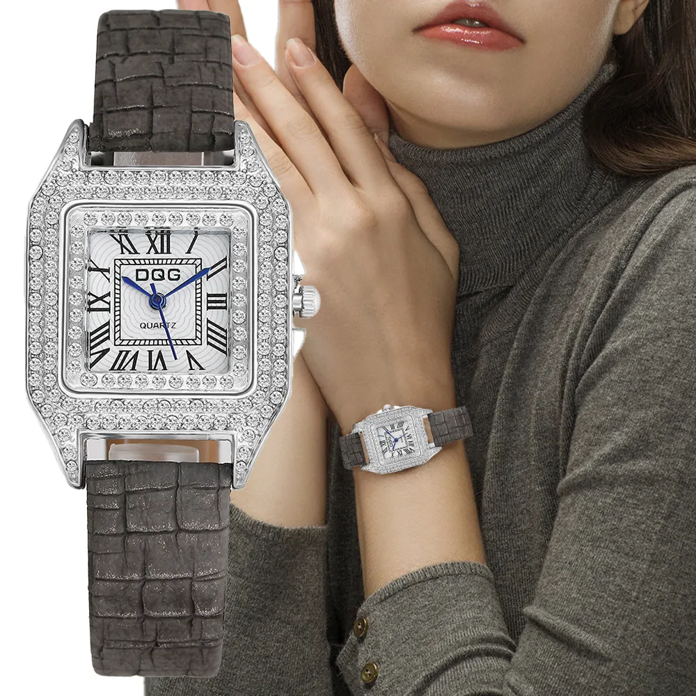 

Роскошные модные женские часы, блестящий циферблат, качественные женские кварцевые наручные часы, ретро прямоугольные женские часы с кожаным ремешком, подарки