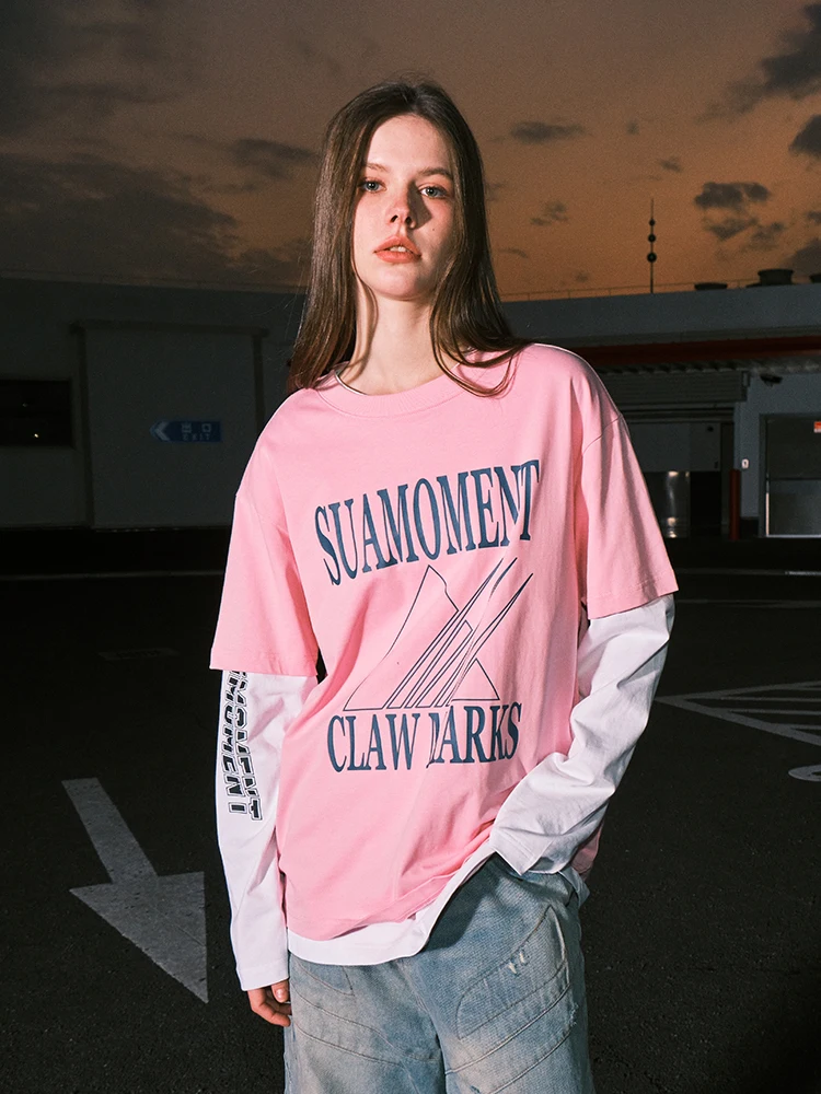 Suamoment Scratch Triangle Logo Letter Short sleeve Men and Women Summer New Fashion Brand Casual T-shirt Loose Half Sleeve
