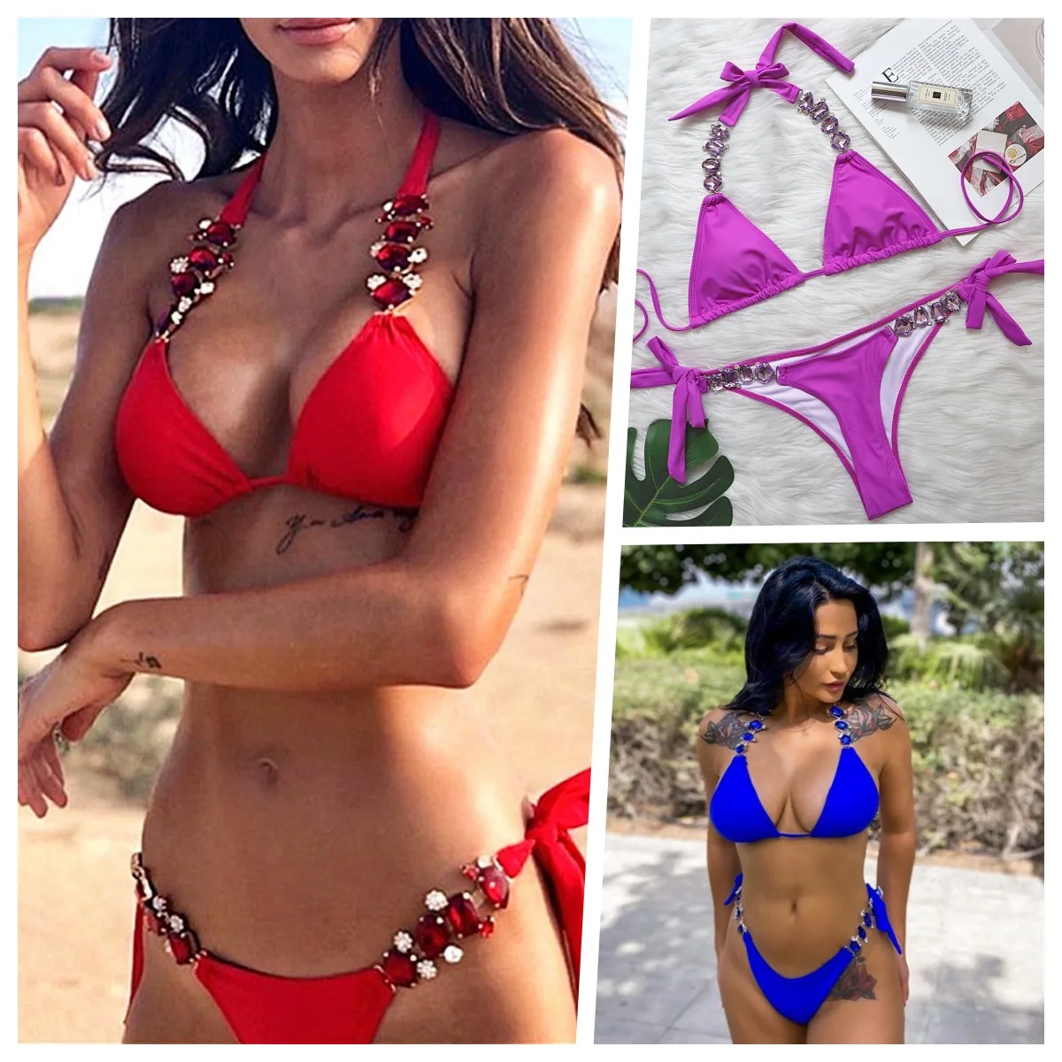 

Купальник-бикини женский однотонный с эффектом пуш-ап