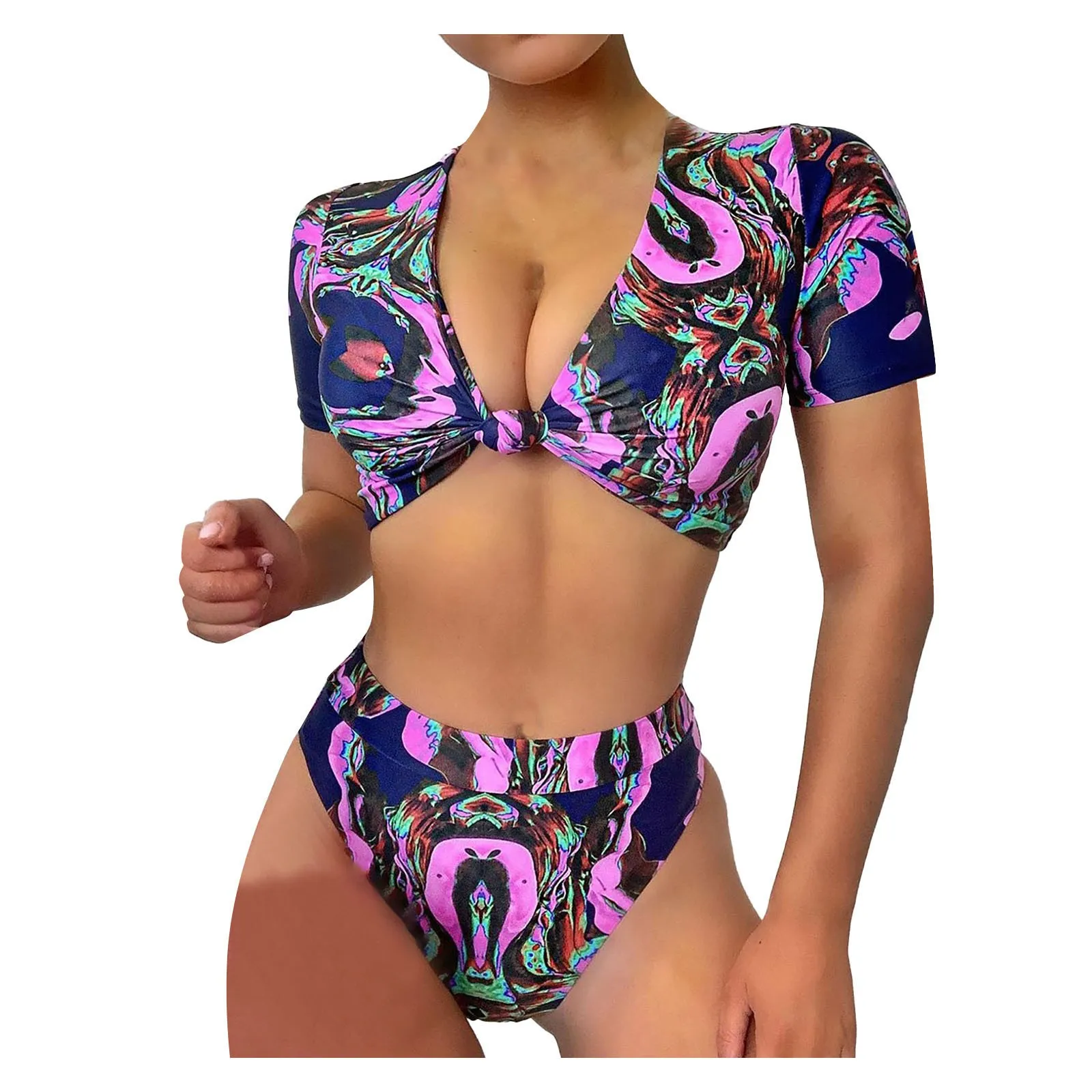 

Temperament Women'S Split Beach Waist Bikini Sexy Swimsuit High Printed Swimwears Tankinis Set Swimwears brazilian panties