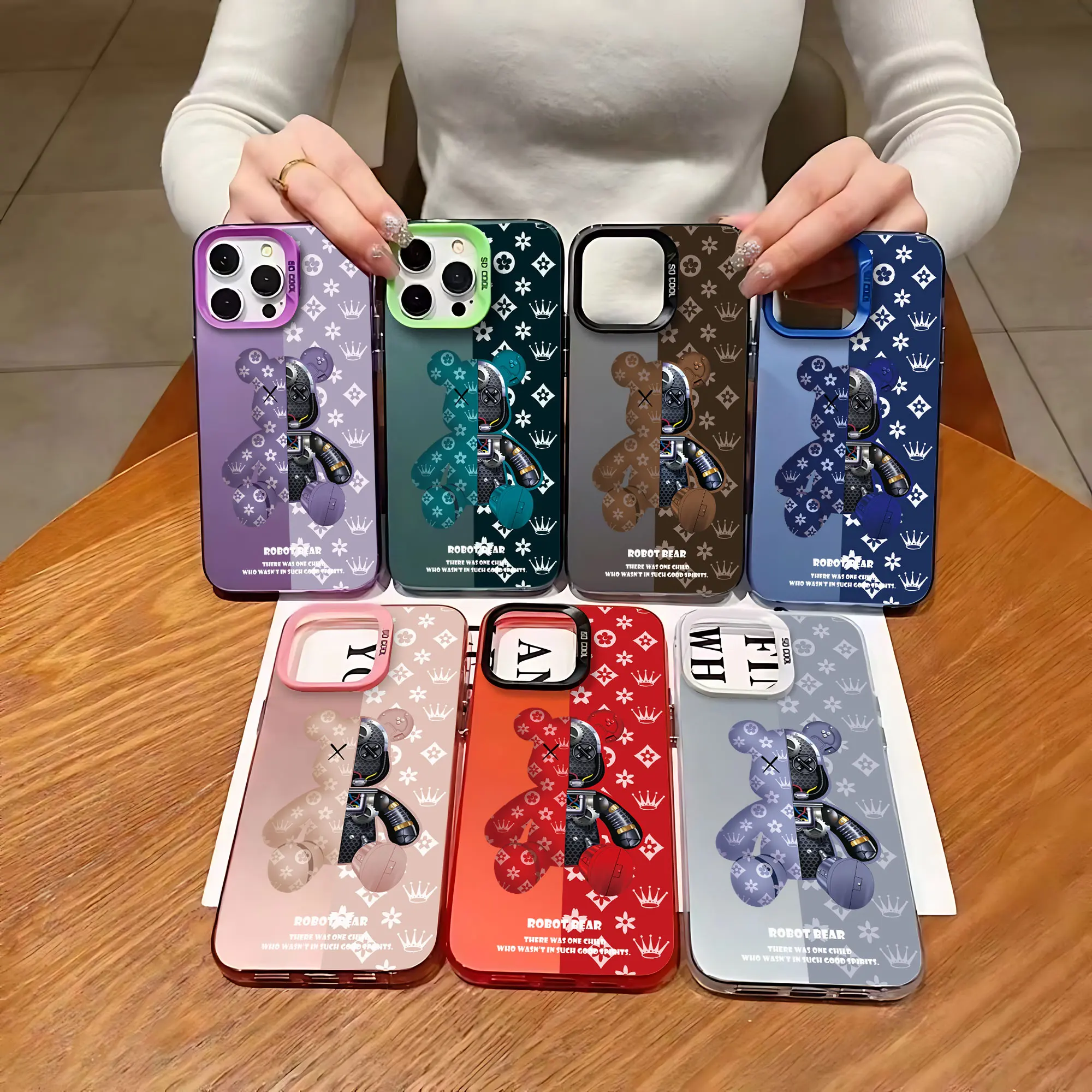 Роскошный дизайн чехла для телефона с изображением робота-медведя iPhone 16 15 14 13 12 11