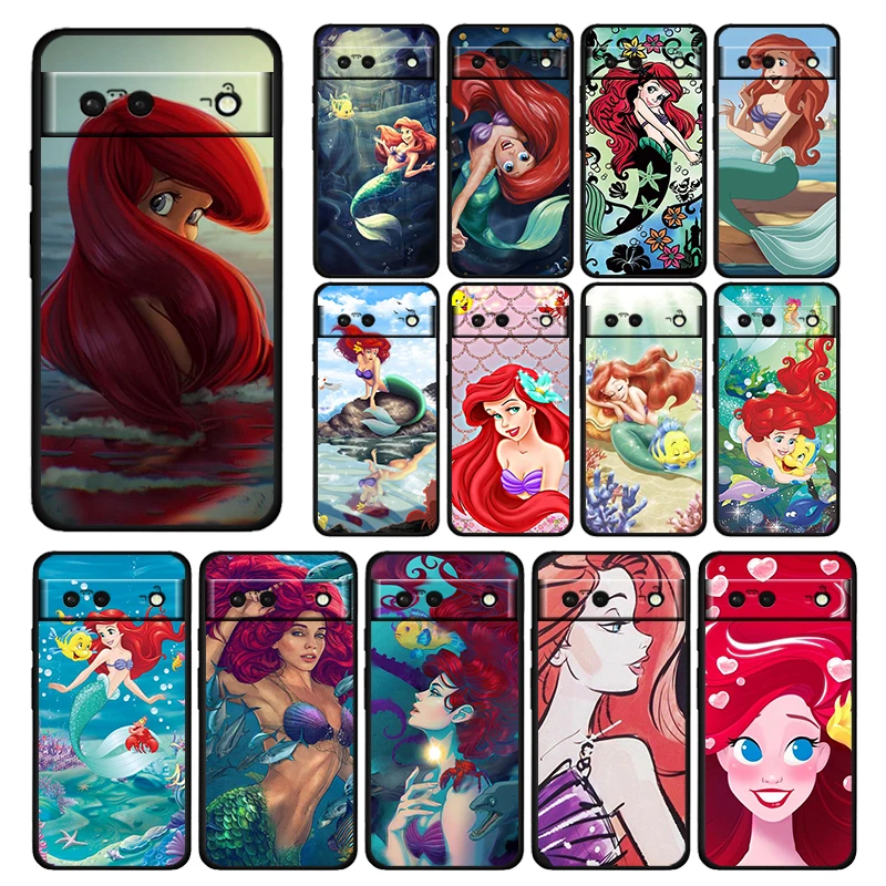 

Anime Little Mermaid Cute Shockproof Case for Google Pixel 7 6 Pro 6a 5 5a 4 4a XL 5G Silicone Soft Black Phone Cover Shell Capa