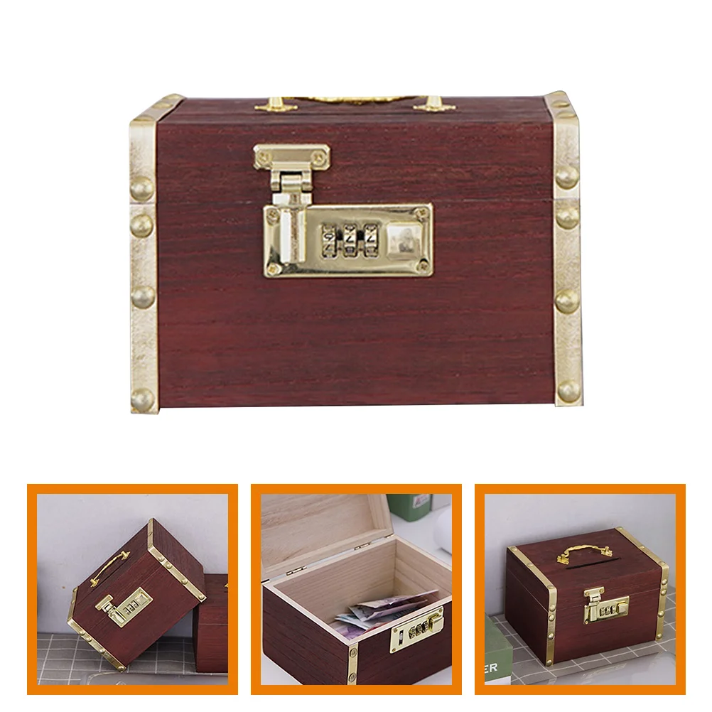 

Decoration Bedroom Wooden Piggy Bank Saving Household Vintage Coin Metal Pirate Treasure Home
