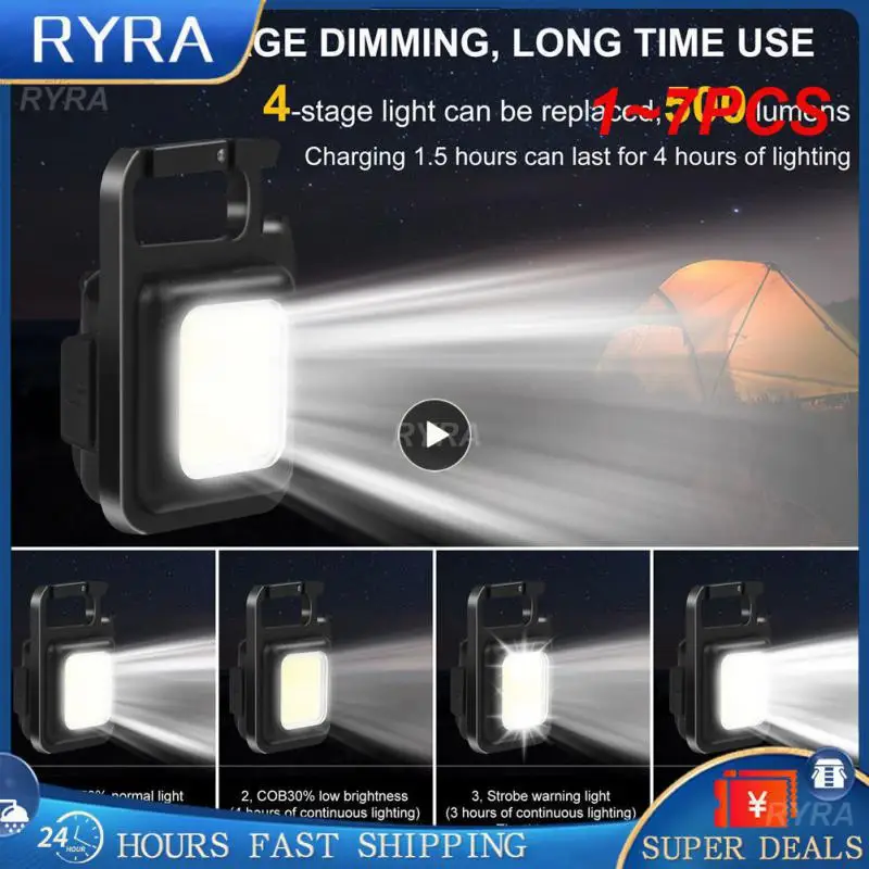 

1~7PCS Mini LED Flashlight Keychain Light Multifunctional Portable COB Camping Flashlights USB Charging Work Lights fishing