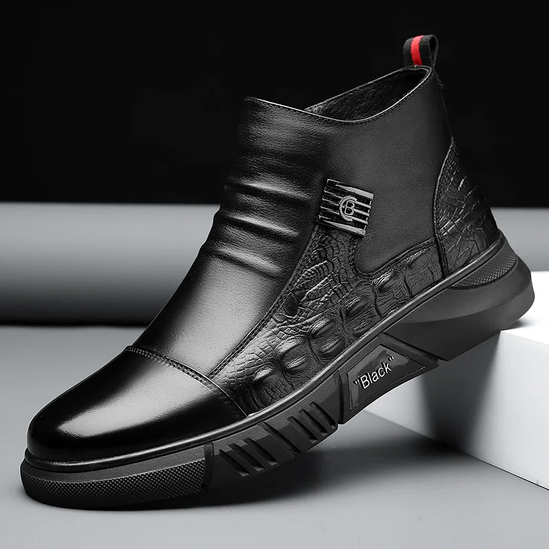 Мужские кожаные кроссовки повседневная прочная обувь на платформе