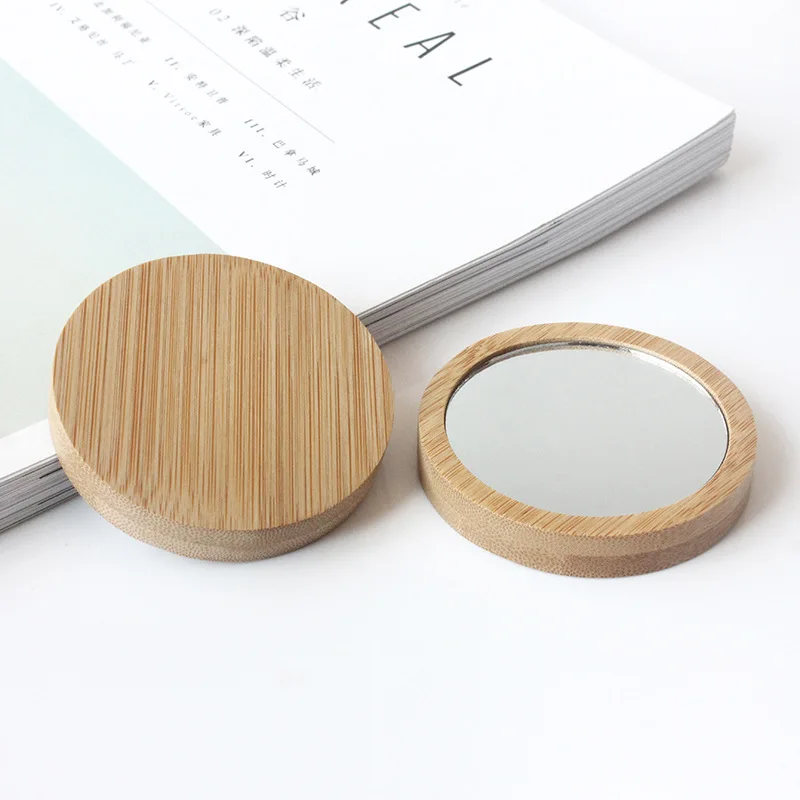 

Pack of 10 Bamboo Pocket Makeup Mirrors Portable Wooden Cosmetic Mirror Gifts For Women Small Round Handbag Mirror Diameter 72mm