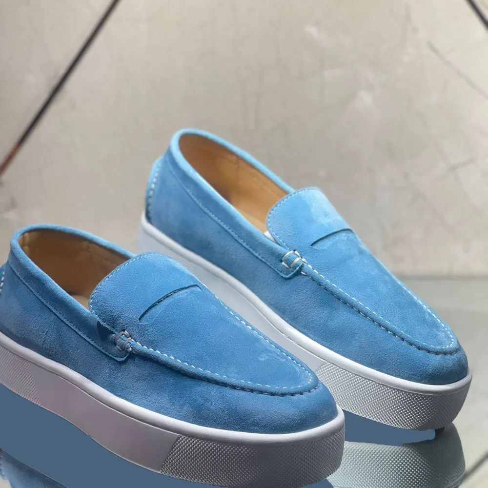 Мужские замшевые туфли низкая подошва повседневные на толстой подошве лоферы