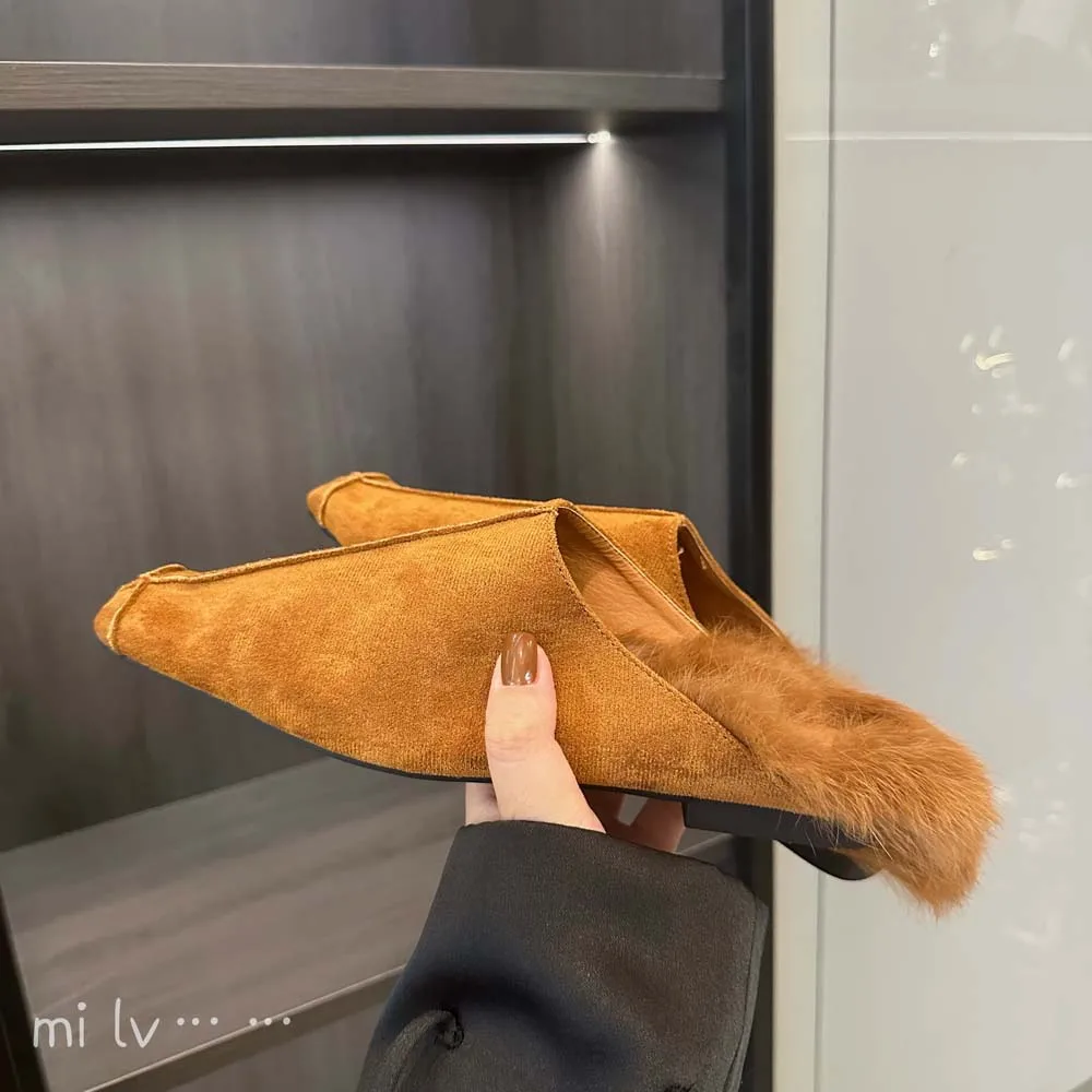 Женские тапочки с круглым носком из флока